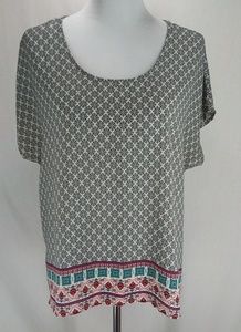 Rue 21 Blouse Black White Geometric Red Blue Top